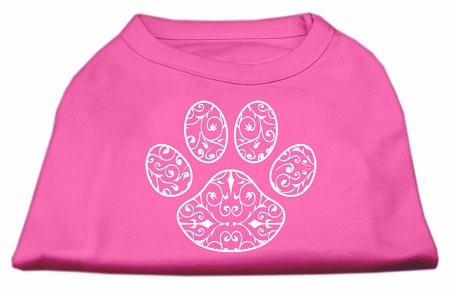 Henna Paw Screen Print Shirt Bright Pink XS